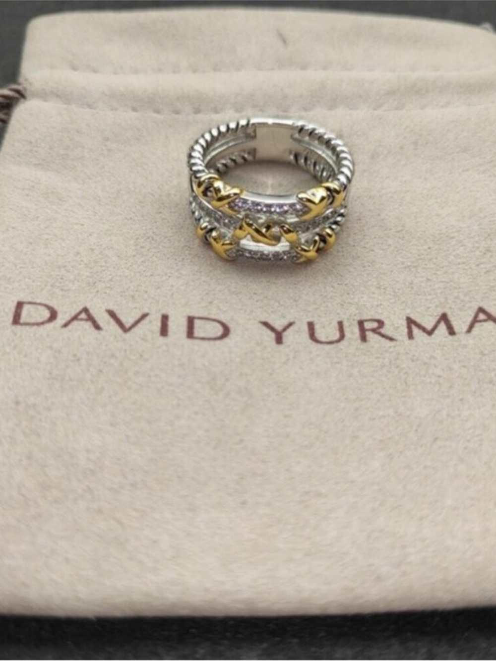 David Yurman Two-Tone Diamond Cable Stackable Ring - Silver & Gold sz7